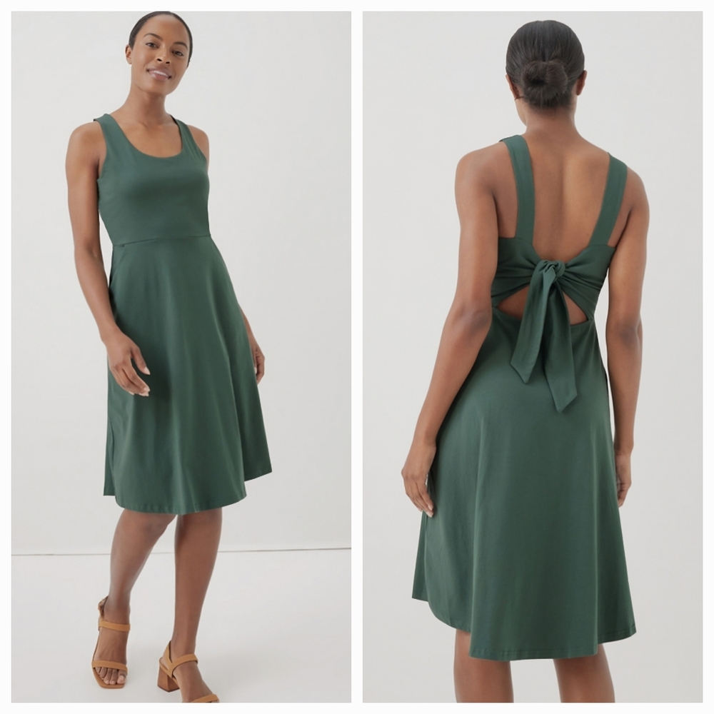 Pact Sz XS Fit & Flare Tie Back Dress, NWT